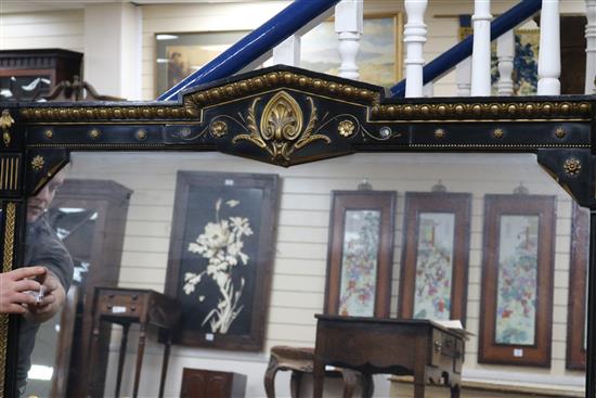 A Victorian aesthetic period ebonised overmantel, 5ft 4in. H.5ft 8in.